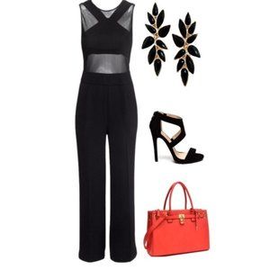 Black Label H&M Mesh Top Jumpsuit NWOT Size 4